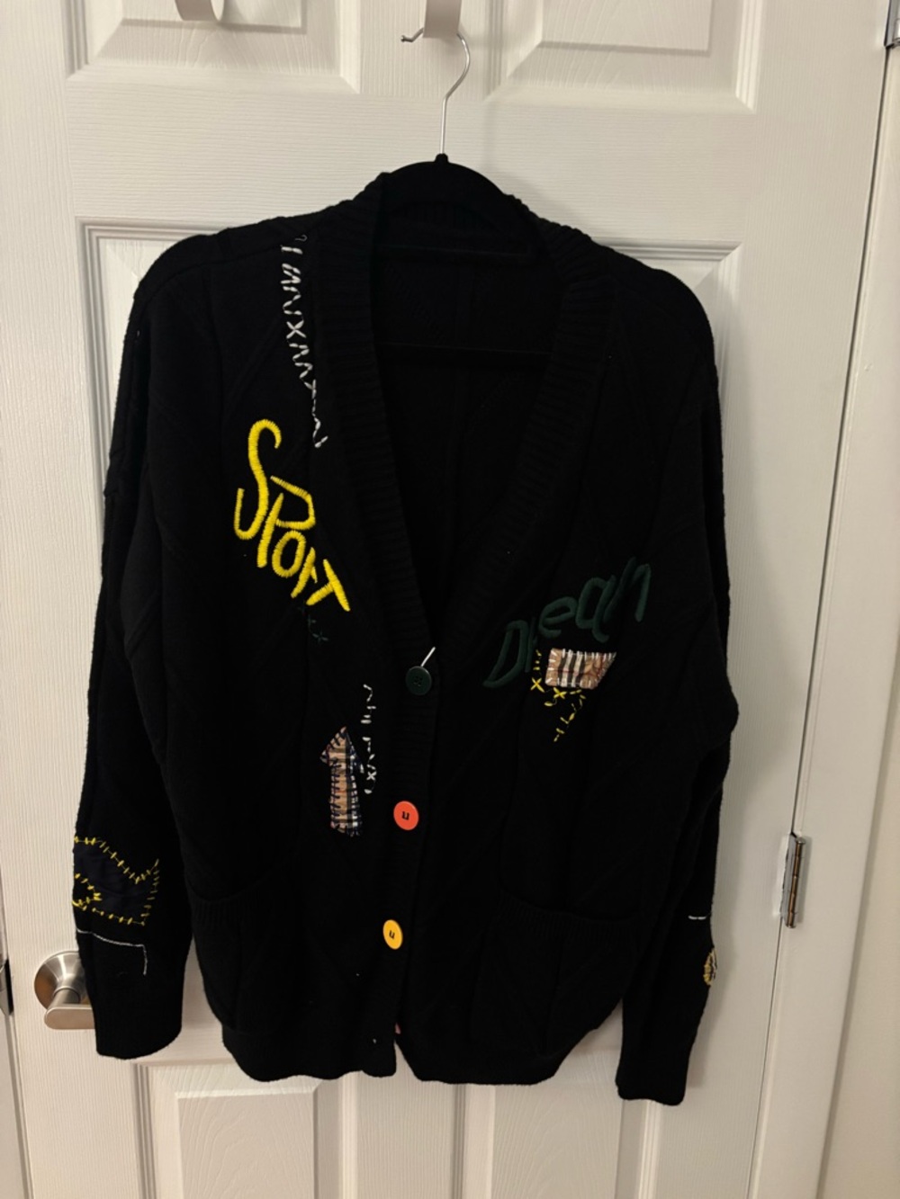 Ebossy Black Cardigan with Yellow and Green Embroidery